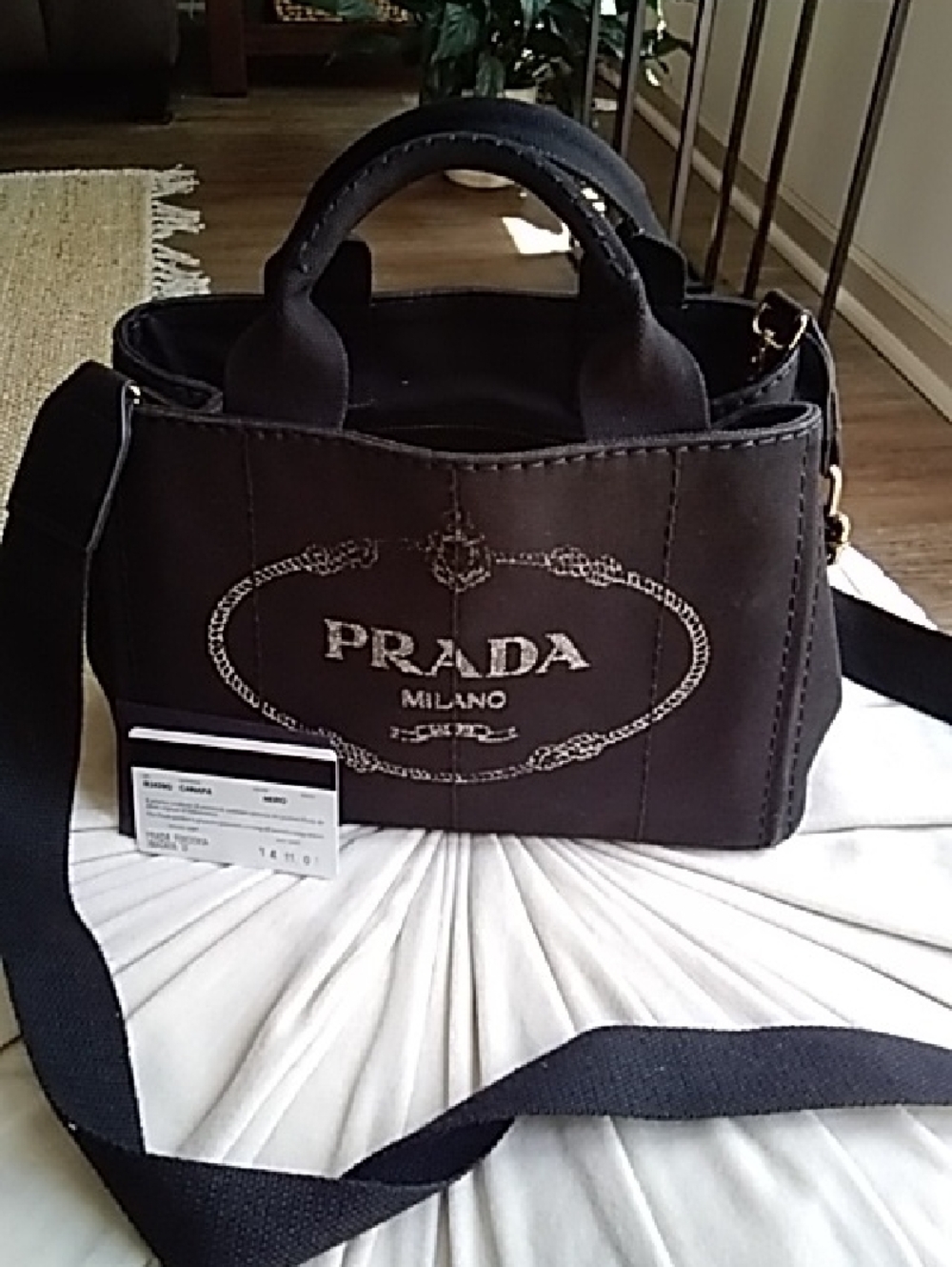 AUTHENTIC.... Prada Black Canvas Satchel / Crossbody Bag ... 🖤💛